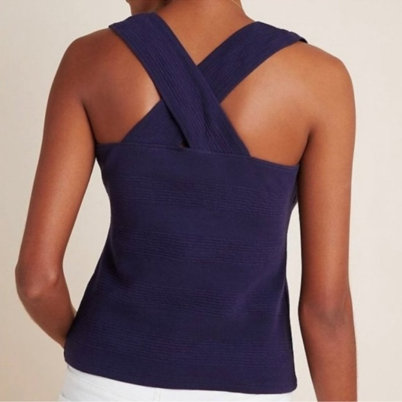 Anthropologie Maeve Navy Stephie Cross Back Top size Small - Picture 3 of 11